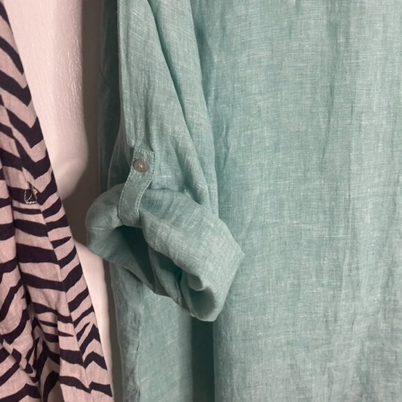 (2) Tahari linen tunic blouses 3X green brown stripe - Picture 7 of 12